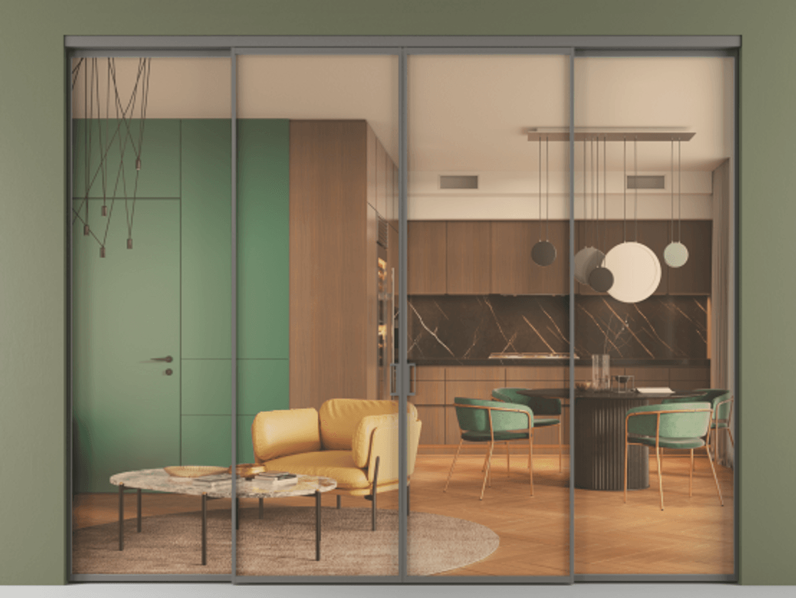 Перегородка Formato внутри проёма 4 створки АЛПР 040.01 Алюминий классический серый Прозрачное оранжевое стекло, триплекс. Цена 16700 AZE 1. Полотно 4 шт. (800/2100 мм)
2. Комплект установки раздвижной системы
3. Базовый комплект фурнитуры
4.Ручка RONDO. Фабрика дверей Волховец 8 (800) 551 43 19 Перегородка Formato внутри проёма 4 створки АЛПР 040.01 Алюминий классический серый Прозрачное оранжевое стекло, триплекс Цена 16700 AZE | Volhovec