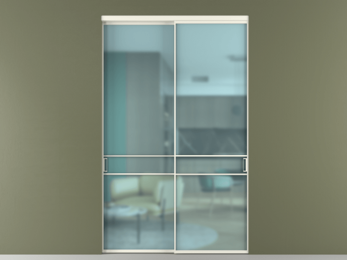 Перегородка Formato внутри проёма 2 створки АЛПР 040.02 Алюминий жемчужный Сатинированное голубое стекло, триплекс Цена 22500 AZE  | Volhovec