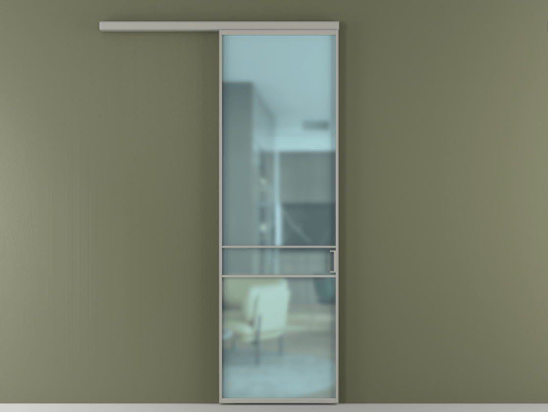 Перегородка Формато вдоль стены 1 створка АЛПР 040.02 Алюминий нейтральный серый Сатинированное голубое стекло, триплекс Цена 5500 AZE  | Volhovec