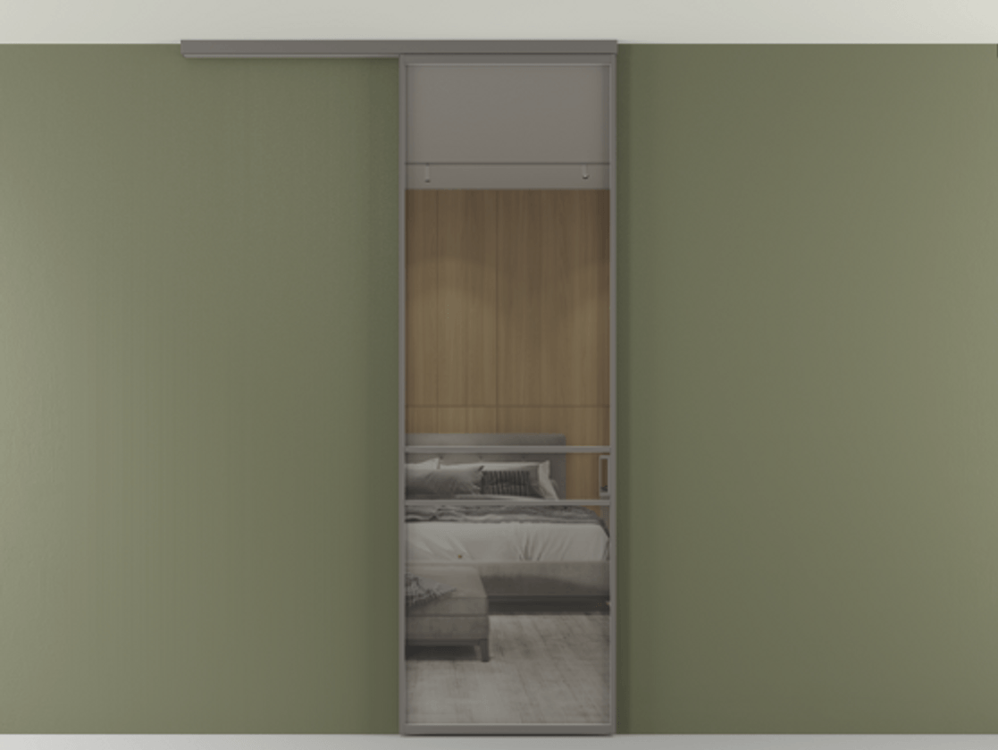 Перегородка Формато вдоль стены на потолок 1 створка АЛПР 040.02 Алюминий классический серый Рефлективное серое стекло "Стопсол", калёное Цена 6540 AZE | Volhovec