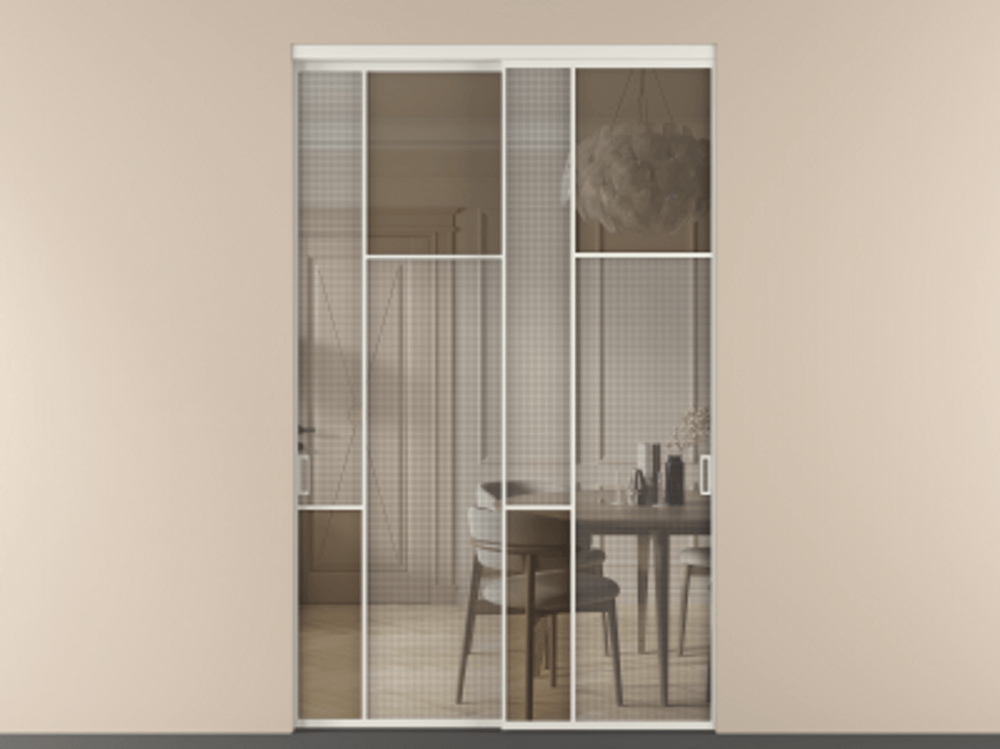 Перегородка Mosaic внутри проема двустворчатая АЛПР 041.11 Алюминий Белый Mesh silver + Бронза прозрачное триплекс Цена 11850 AZE | Volhovec