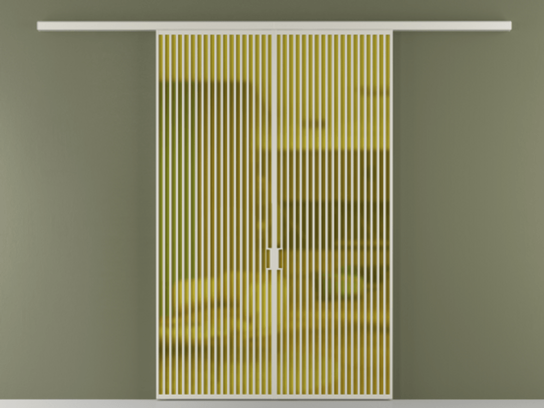 Перегородка Формато вдоль стены 2 створки АЛПР 040.06 Алюминий тёплый серый Сатинированное жёлтое стекло, триплекс Цена 17900 AZE | Volhovec