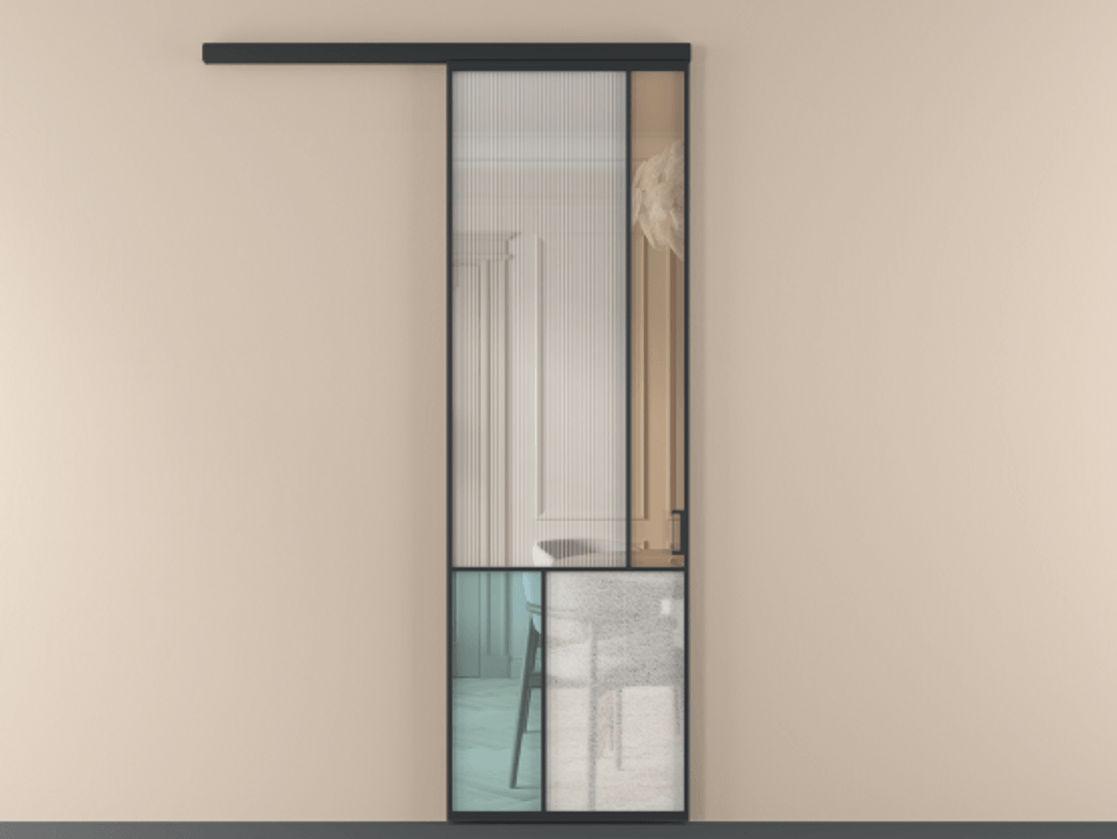 Перегородка Mosaic вдоль стены 1 створка АЛПР 041.21 Алюминий Черный Комбинация стекол Группы 1 и Группы 3 Цена 7200 AZE | Volhovec