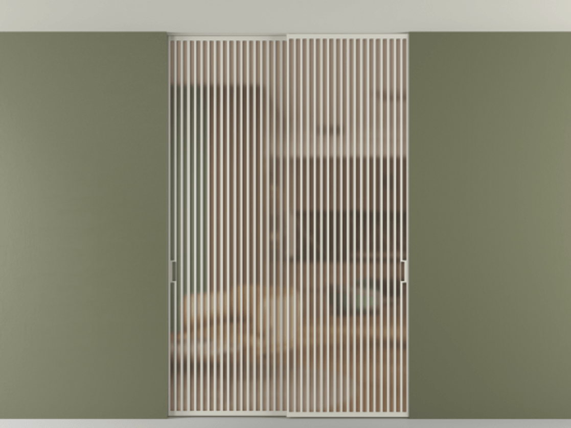 Перегородка Формато внутри проёма скрытое крепление в потолок 2 створки АЛПР 040.06 Алюминий тёплый серый Сатинированное оранжевое стекло, триплекс Цена 21400 AZE | Volhovec