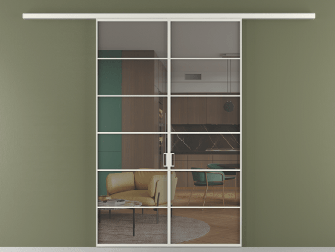 Перегородка Формато вдоль стены 2 створки АЛПР 040.04 Алюминий серый Прозрачное серое стекло, триплекс Цена 10800 AZE | Volhovec