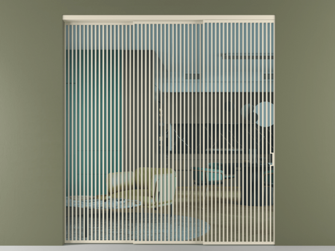 Перегородка Формато внутри проёма 3 створки с синхронным механизмом АЛПР 040.06 Алюминий бежево-серый Прозрачное голубое стекло, триплекс Цена 30200 AZE  | Volhovec