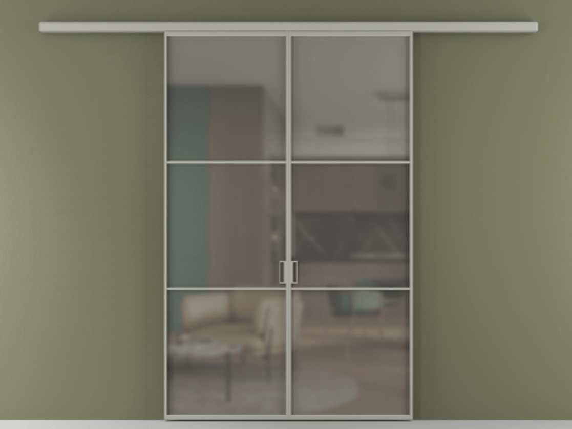 Перегородка Formato вдоль стены 2 створки АЛПР 040.03 Алюминий нейтральный серый Сатинированное серое стекло, триплекс Цена 12150 AZE | Volhovec