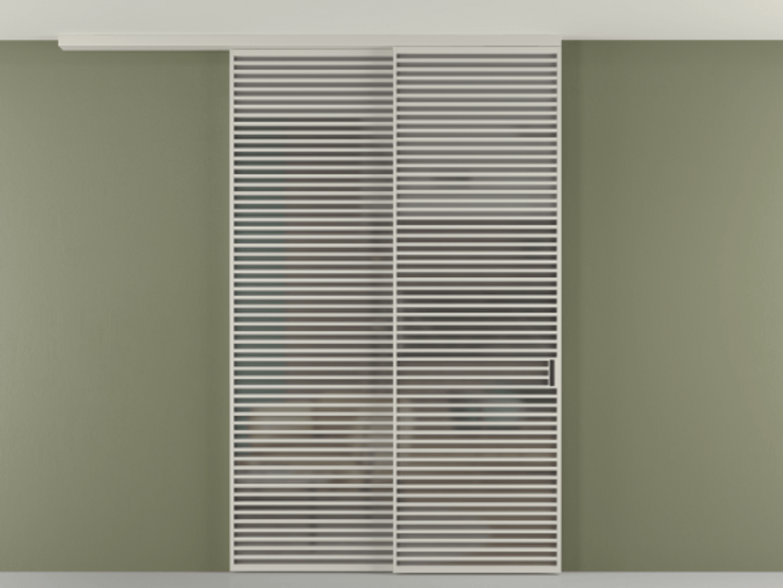 Перегородка Формато вдоль стены на потолок 2 створки с синхронным механизмом АЛПР 040.07 Алюминий тёплый серый Сатинированное серое стекло, триплекс Цена 27450 AZE | Volhovec