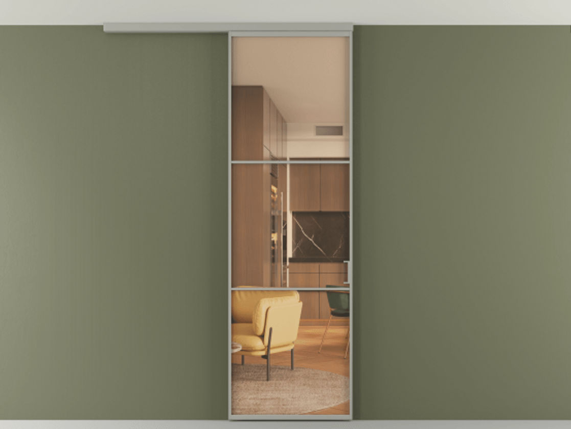 Перегородка Формато вдоль стены на потолок 1 створка АЛПР 040.03 Алюминий нейтральный серый Прозрачное оранжевое стекло, триплекс Цена 5300 AZE | Volhovec