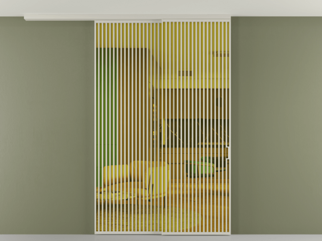 Перегородка Formato вдоль стены на потолок 2 створки с синхронным механизмом АЛПР 040.06 Алюминий тёплый серый Прозрачное жёлтое стекло, триплекс Цена 23500 AZE | Volhovec