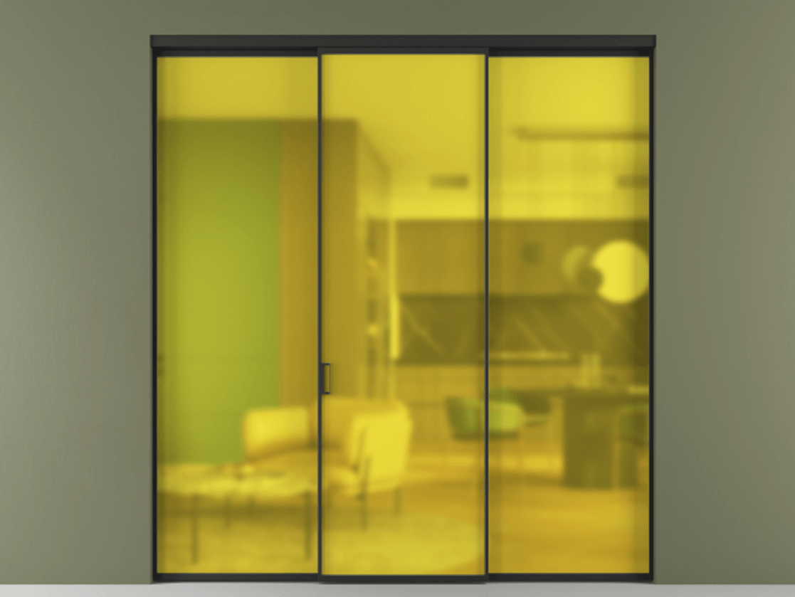 Перегородка Formato внутри проёма 3 створки АЛПР 040.01 Алюминий Черный Сатинированное жёлтое стекло, триплекс Цена 11300 AZE | Volhovec