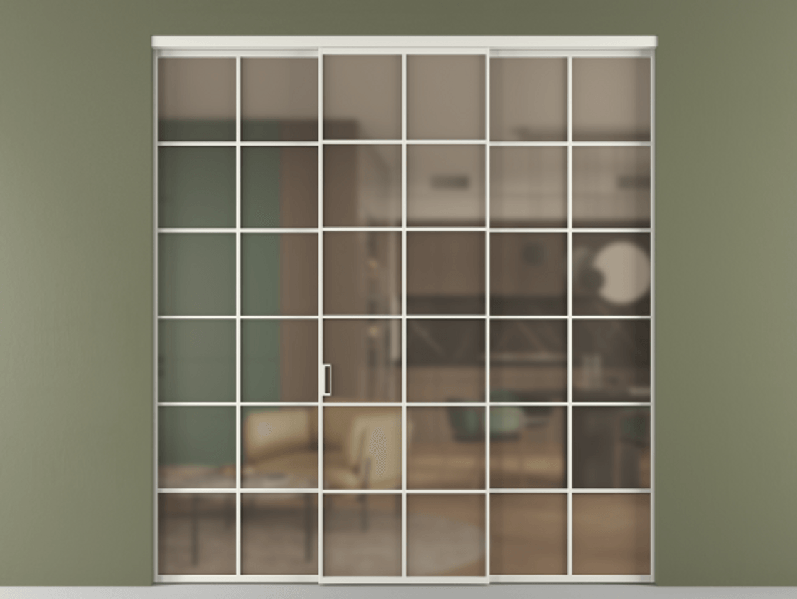 Перегородка Формато внутри проёма 3 створки АЛПР 040.05 Алюминий серый Сатинированное бронзовое стекло, триплекс Цена 13280 AZE | Volhovec