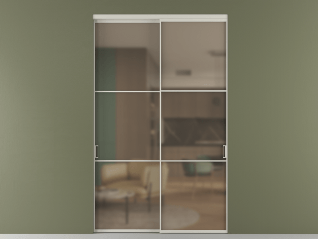 Перегородка Формато внутри проёма 2 створки АЛПР 040.03 Алюминий тёплый серый Сатинированное бронзовое стекло, триплекс Цена 22140 AZE  | Volhovec