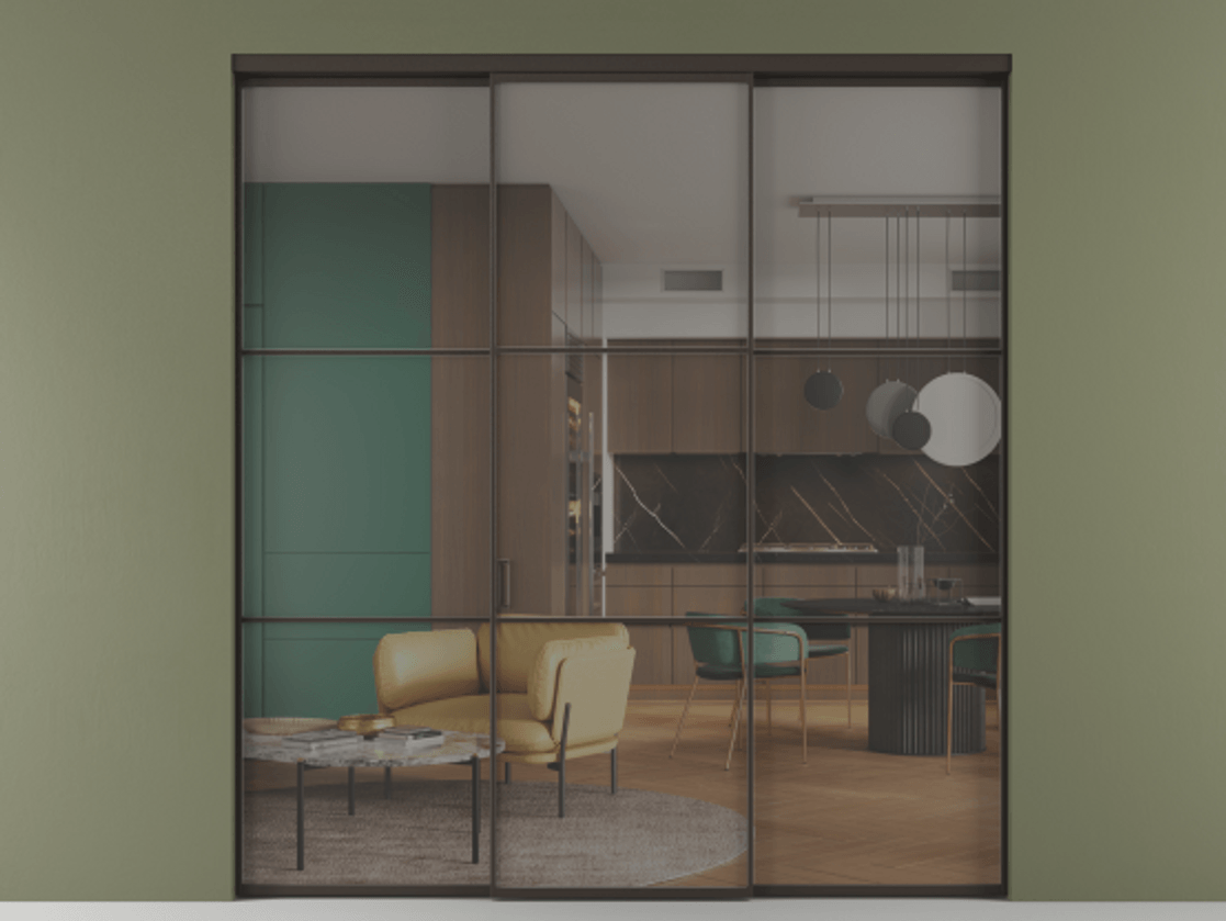 Перегородка Formato внутри проёма 3 створки АЛПР 040.03 Алюминий антрацит Прозрачное серое стекло, триплекс Цена 12370 AZE | Volhovec