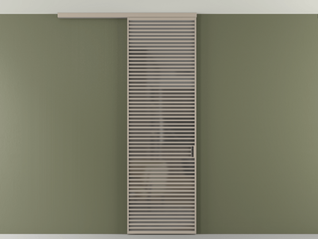 Перегородка Формато вдоль стены на потолок 1 створка АЛПР 040.07 Алюминий бисквитный Сатинированное серое стекло, триплекс Цена 9760 AZE | Volhovec