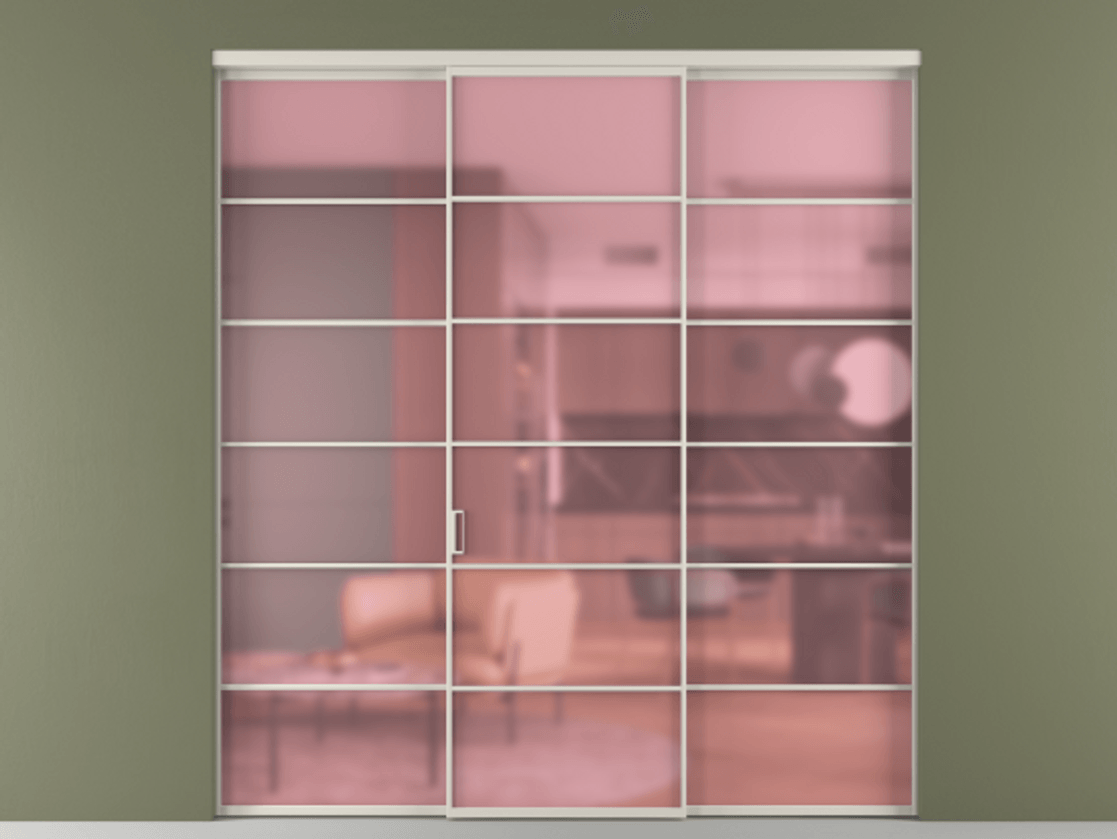 Перегородка Формато внутри проёма 3 створки АЛПР 040.04 Алюминий облачно-серый Сатинированное розовое стекло, триплекс Цена 13300 AZE | Volhovec