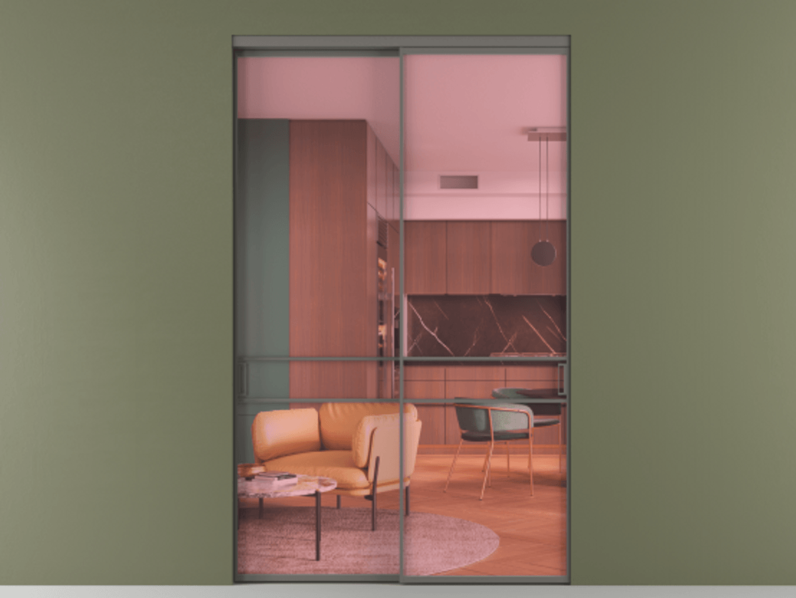 Перегородка Формато внутри проёма 2 створки АЛПР 040.02 Алюминий классический серый Прозрачное розовое стекло, триплекс Цена 22500 AZE  | Volhovec