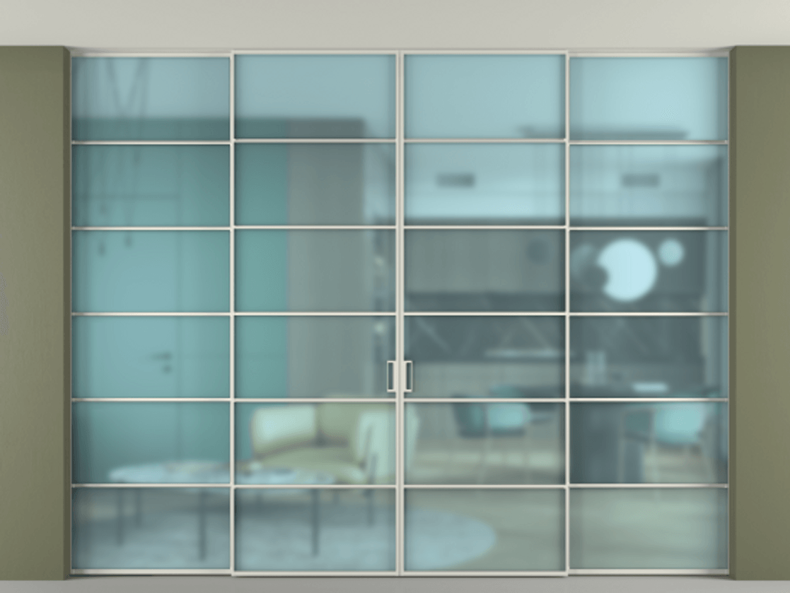 Перегородка Formato внутри проёма скрытое крепление в потолок 4 створки АЛПР 040.04 Алюминий Белый Сатинированное голубое стекло, триплекс. Скрытый короб БЕЛ Цена 23600 AZE 1. Полотно 4 шт. (800/2100 мм)
2. Комплект установки раздвижной системы
3. Базовый комплект фурнитуры
4.Ручка RONDO. Фабрика дверей Волховец 8 (800) 551 43 19 Перегородка Formato внутри проёма скрытое крепление в потолок 4 створки АЛПР 040.04 Алюминий Белый Сатинированное голубое стекло, триплекс Цена 23600 AZE | Volhovec