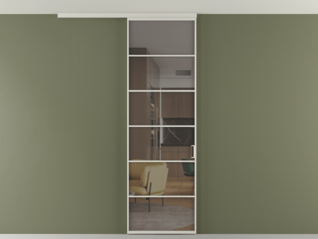 Перегородка Formato вдоль стены на потолок 1 створка АЛПР 040.04 Алюминий тёплый серый Прозрачное серое стекло, триплекс Цена 5380 AZE | Volhovec