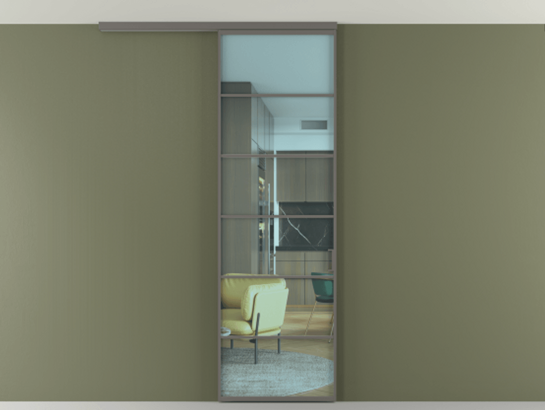 Перегородка Формато вдоль стены на потолок 1 створка АЛПР 040.04 Алюминий классический серый Прозрачное голубое стекло, триплекс Цена 5400 AZE | Volhovec