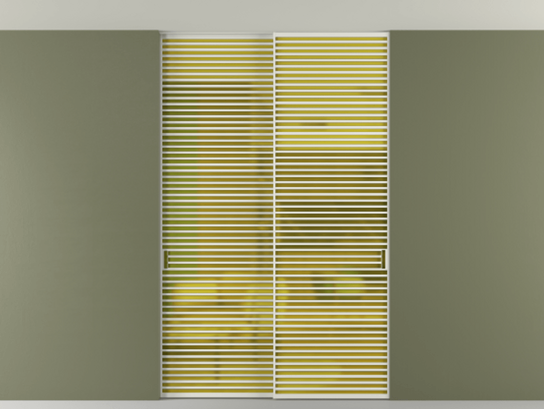 Перегородка Формато внутри проёма скрытое крепление в потолок 2 створки АЛПР 040.07 Алюминий серый Сатинированное жёлтое стекло, триплекс Цена 21400 AZE | Volhovec