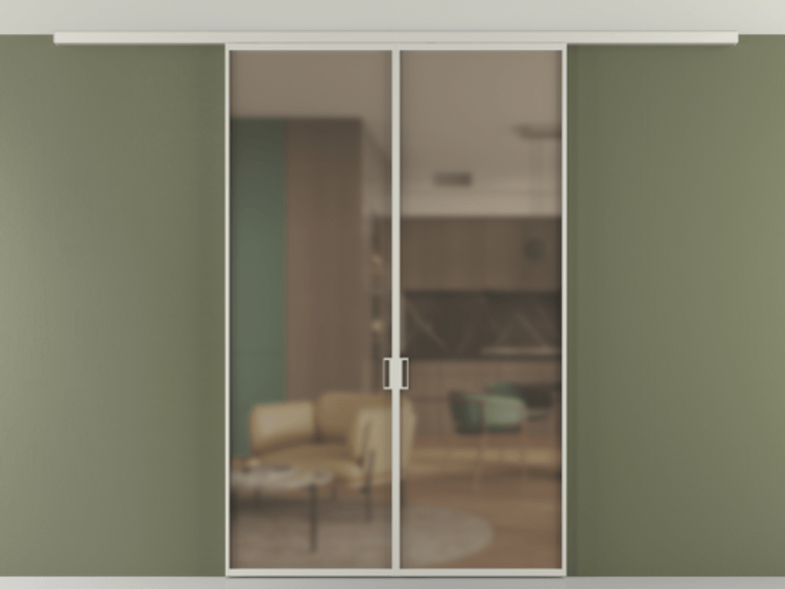 Перегородка Формато вдоль стены на потолок 2 створки АЛПР 040.01 Алюминий тёплый серый Сатинированное бронзовое стекло, триплекс Цена 11260 AZE | Volhovec