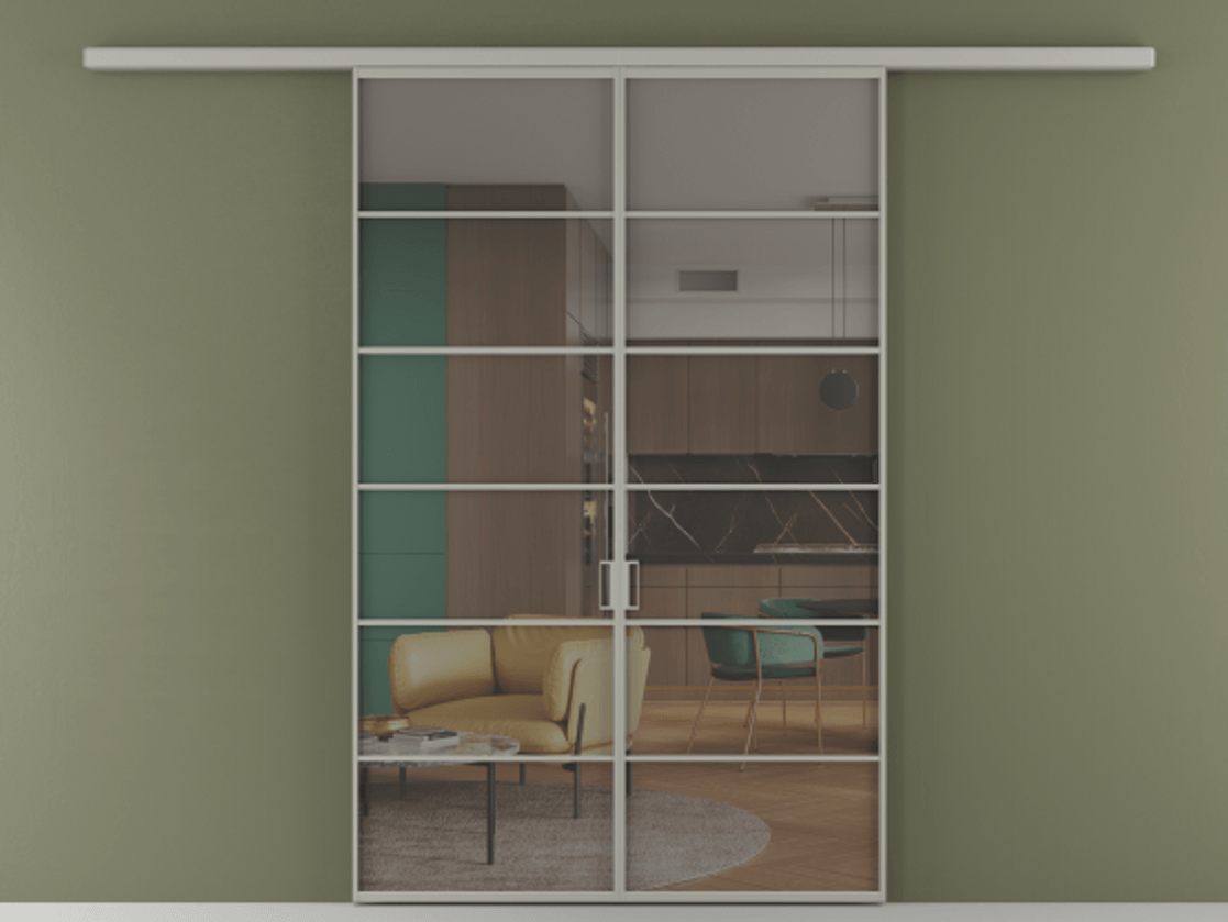 Перегородка Формато вдоль стены 2 створки АЛПР 040.04 Алюминий нейтральный серый Прозрачное серое стекло, триплекс Цена 10800 AZE | Volhovec