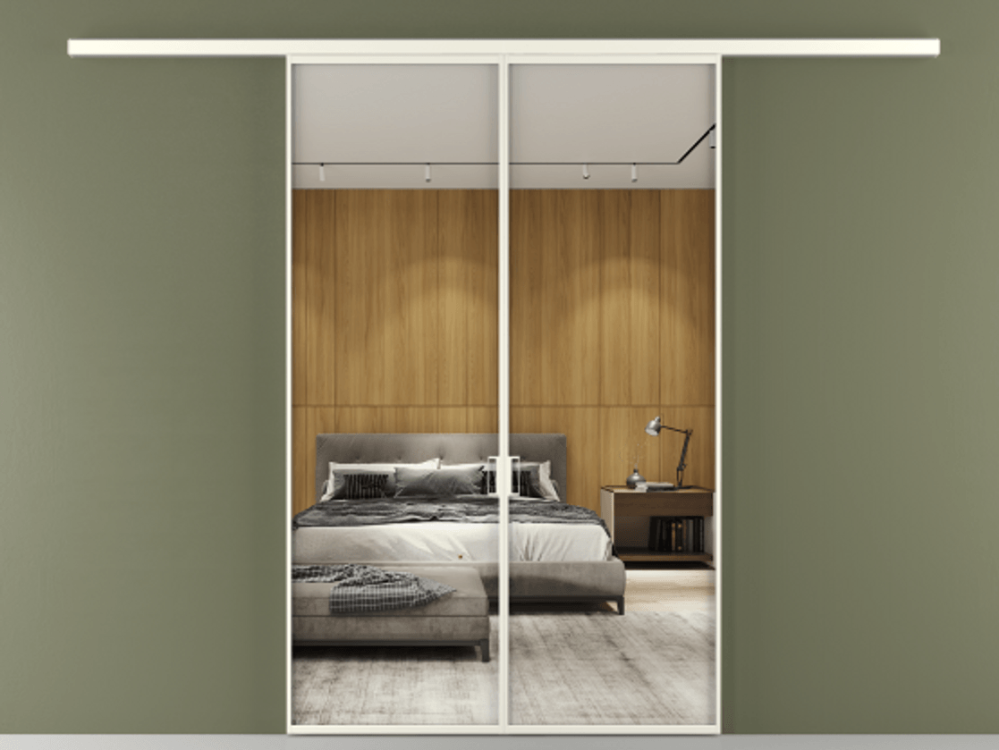 Перегородка Формато вдоль стены 2 створки АЛПР 040.01 Алюминий жемчужный Двустороннее зеркало, триплекс , триплекс 6 мм Цена 9770 AZE | Volhovec