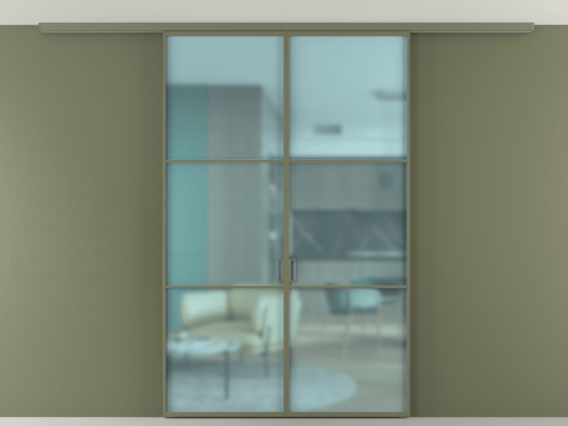 Перегородка Formato вдоль стены на потолок 2 створки АЛПР 040.03 Алюминий оливковый тёмный Сатинированное голубое стекло, триплекс Цена 283740 сом | Volhovec