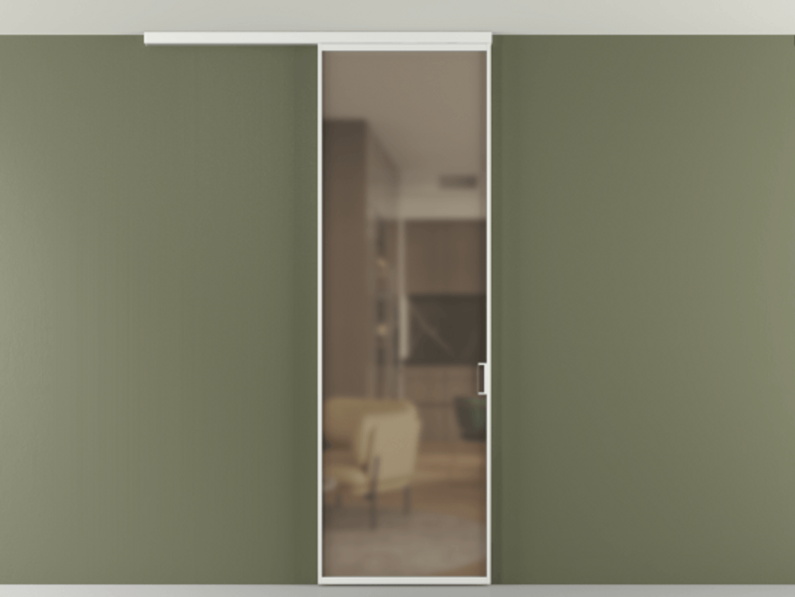 Перегородка Формато вдоль стены на потолок 1 створка АЛПР 040.01 Алюминий белоснежный Сатинированное бронзовое стекло, триплекс Цена 4820 AZE | Volhovec