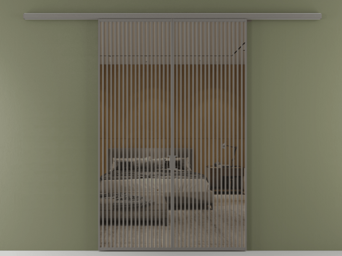 Перегородка Формато вдоль стены 2 створки АЛПР 040.06 Алюминий классический серый Рефлективное бронзовое стекло "Стопсол", калёное Цена 23200 AZE | Volhovec