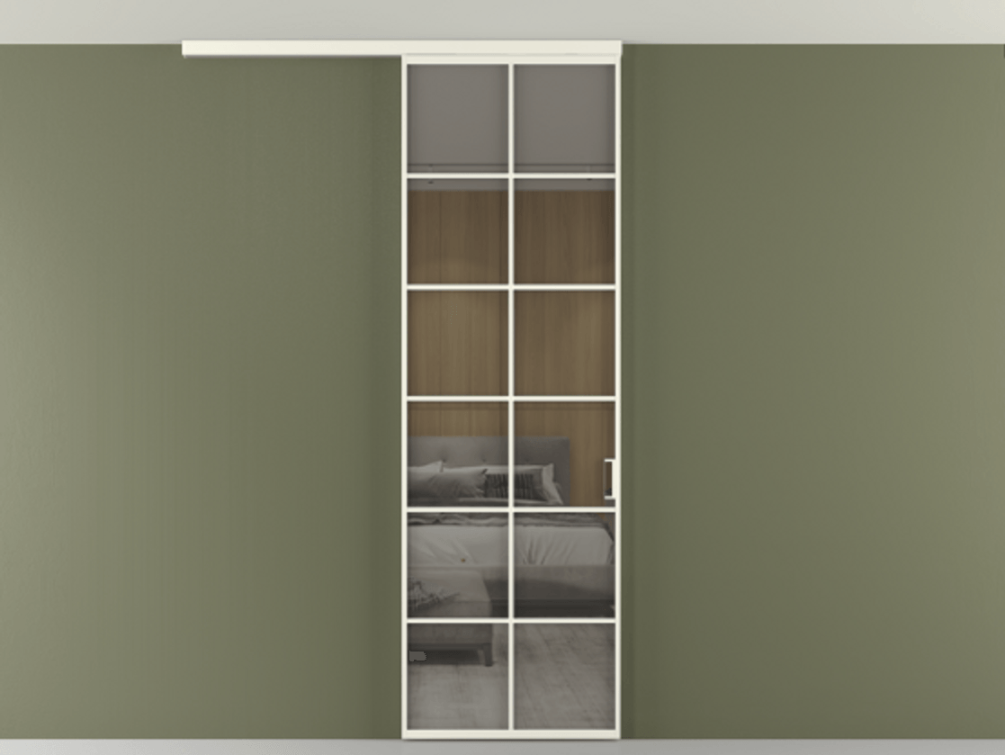 Перегородка Формато вдоль стены на потолок 1 створка АЛПР 040.05 Алюминий жемчужный Рефлективное серое стекло "Стопсол", калёное Цена 5960 AZE | Volhovec