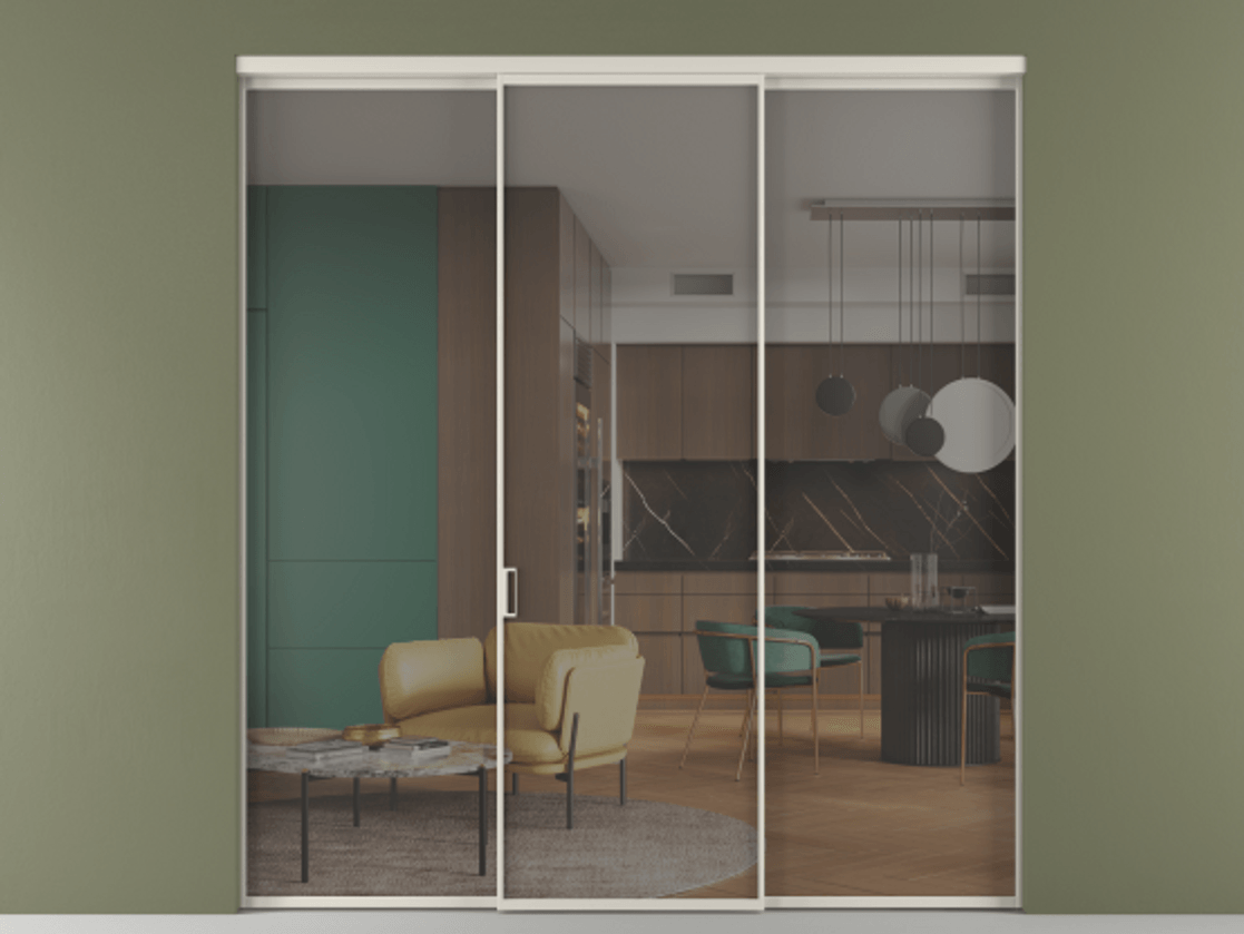 Перегородка Формато внутри проёма 3 створки АЛПР 040.01 Алюминий облачно-серый Прозрачное серое стекло, триплекс Цена 11730 AZE | Volhovec