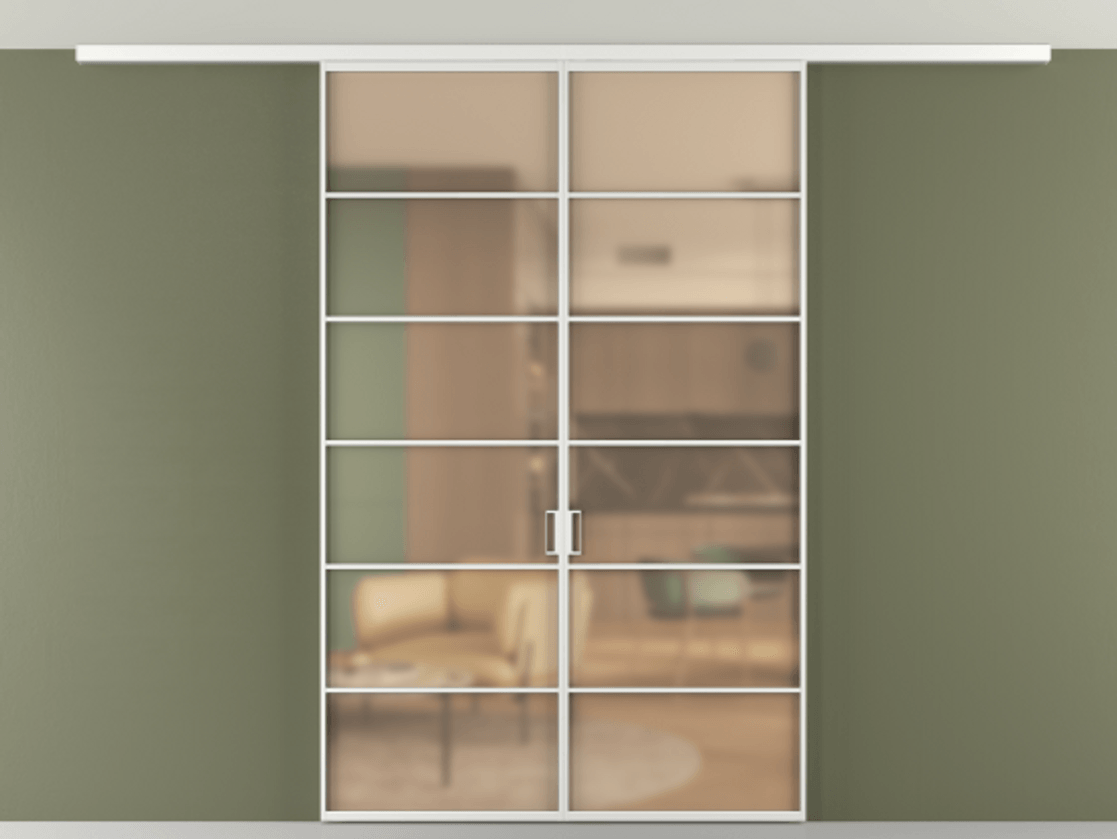 Перегородка Formato вдоль стены на потолок 2 створки АЛПР 040.04 Алюминий белоснежный Сатинированное оранжевое стекло, триплекс Цена 12800 AZE | Volhovec