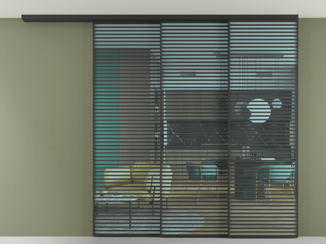 Перегородка Formato вдоль стены на потолок 3 створки с синхронным механизмом АЛПР 040.07 Алюминий Черный Прозрачное голубое стекло, триплекс Цена 908070 сом | Volhovec