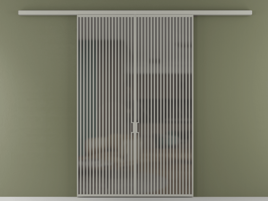 Перегородка Formato вдоль стены 2 створки АЛПР 040.06 Алюминий нейтральный серый Сатинированное серое стекло, триплекс Цена 22360 AZE | Volhovec