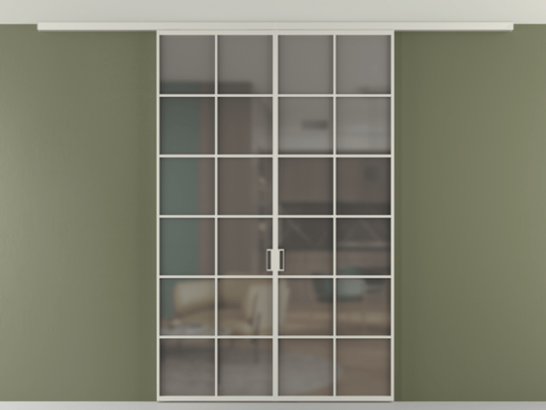 Перегородка Формато вдоль стены на потолок 2 створки АЛПР 040.05 Алюминий тёплый серый Сатинированное серое стекло, триплекс Цена 12770 AZE | Volhovec