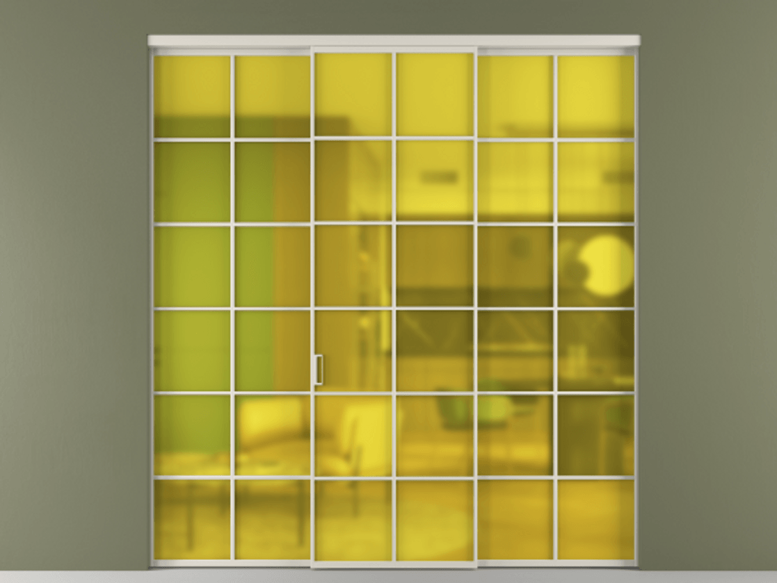 Перегородка Formato внутри проёма 3 створки АЛПР 040.05 Алюминий облачно-серый Сатинированное жёлтое стекло, триплекс Цена 13300 AZE | Volhovec