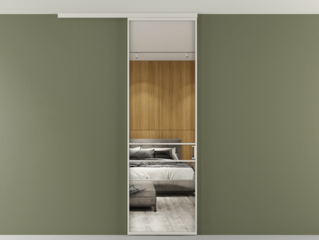 Перегородка Formato вдоль стены на потолок 1 створка АЛПР 040.02 Алюминий тёплый серый Двустороннее зеркало, триплекс , триплекс 6 мм Цена 5050 AZE | Volhovec