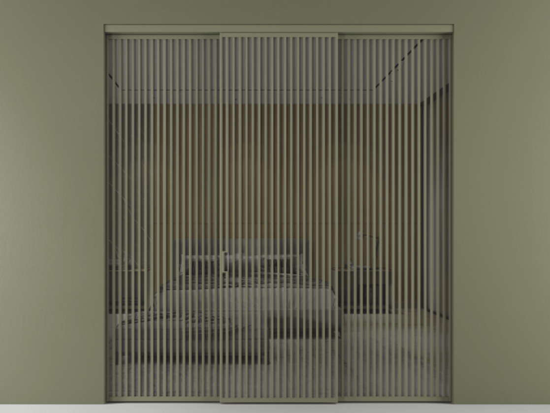 Перегородка Формато внутри проёма 3 створки АЛПР 040.06 Алюминий оливковый тёмный Рефлективное серое стекло "Стопсол", калёное Цена 31880 AZE | Volhovec