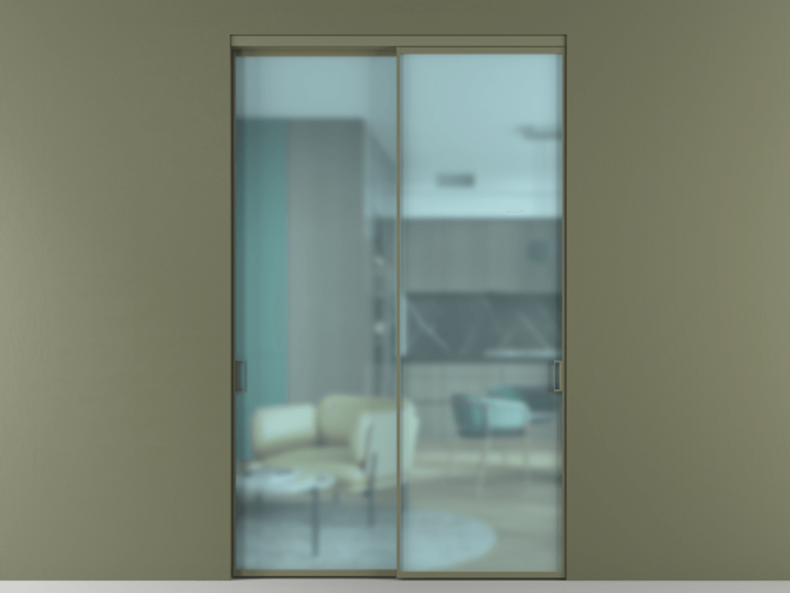 Перегородка Formato внутри проёма 2 створки АЛПР 040.01 Алюминий оливковый тёмный Сатинированное голубое стекло, триплекс Цена 22100 AZE  | Volhovec