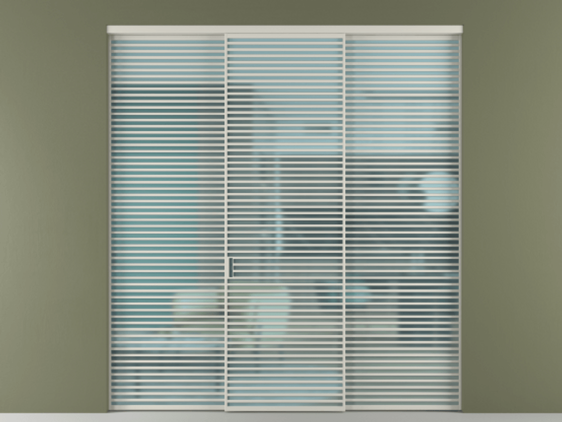 Перегородка Formato внутри проёма 3 створки АЛПР 040.07 Алюминий тёплый серый Сатинированное голубое стекло, триплекс Цена 98199220 so'm | Volhovec