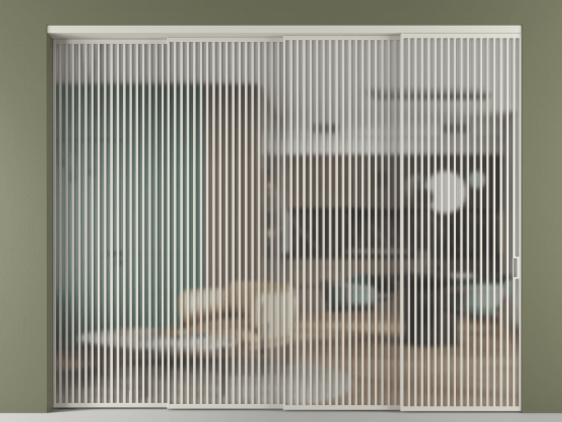 Перегородка Формато внутри проёма 4 створки с синхронным механизмом АЛПР 040.06 Алюминий тёплый серый Сатинированное стекло "Мателюкс Кристал Вижн", калёное, матовое, каленое 6 мм. Цена 41850 AZE 1. Полотно 4 шт. (800/2100 мм)
2. Комплект установки раздвижной системы
3. Базовый комплект фурнитуры
4. Комплект фурнитуры телескопик синхро-3
5. Ручка Рондо. Фабрика дверей Волховец 8 (800) 551 43 19 Перегородка Формато внутри проёма 4 створки с синхронным механизмом АЛПР 040.06 Алюминий тёплый серый Сатинированное стекло "Мателюкс Кристал Вижн", калёное, матовое, каленое 6 мм Цена 41850 AZE | Volhovec