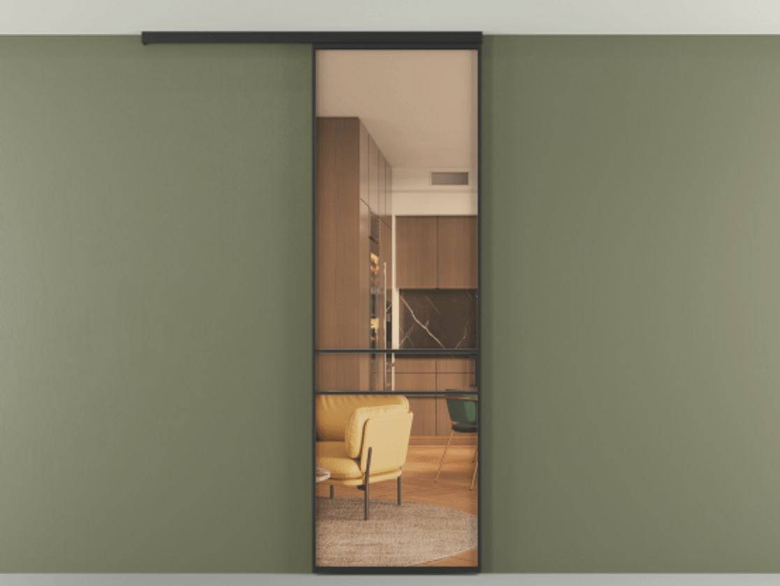 Перегородка Formato вдоль стены на потолок 1 створка АЛПР 040.02 Алюминий Черный Прозрачное оранжевое стекло, триплекс Цена 5100 AZE | Volhovec