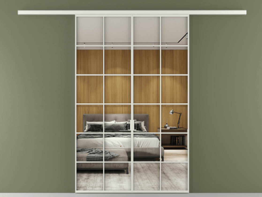 Перегородка Формато вдоль стены 2 створки АЛПР 040.05 Алюминий серый Двустороннее зеркало, триплекс , триплекс 6 мм Цена 10800 AZE | Volhovec