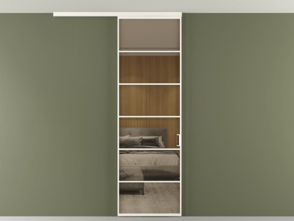 Перегородка Формато вдоль стены на потолок 1 створка АЛПР 040.04 Алюминий пудровый белый Рефлективное бронзовое стекло "Стопсол", калёное Цена 6990 AZE | Volhovec