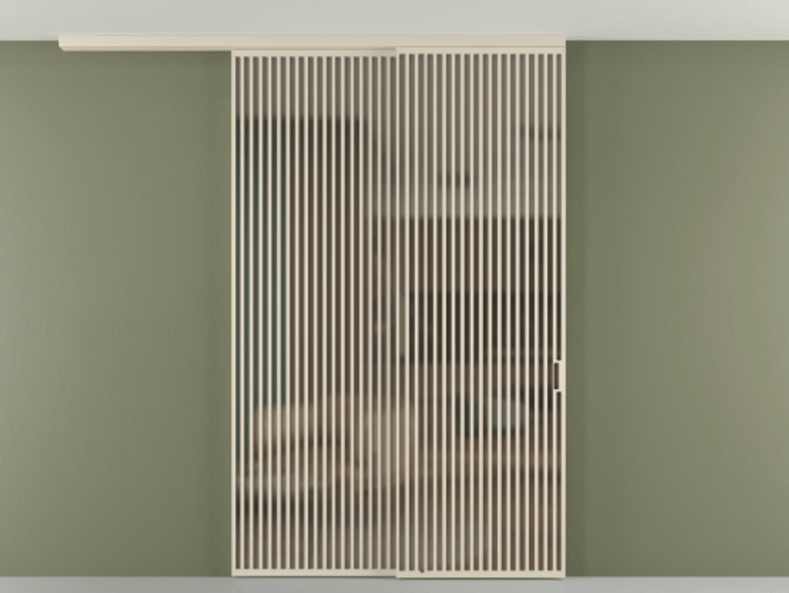 Перегородка Формато вдоль стены на потолок 2 створки с синхронным механизмом АЛПР 040.06 Алюминий бежево-серый Сатинированное бронзовое стекло, триплекс Цена 27450 AZE | Volhovec