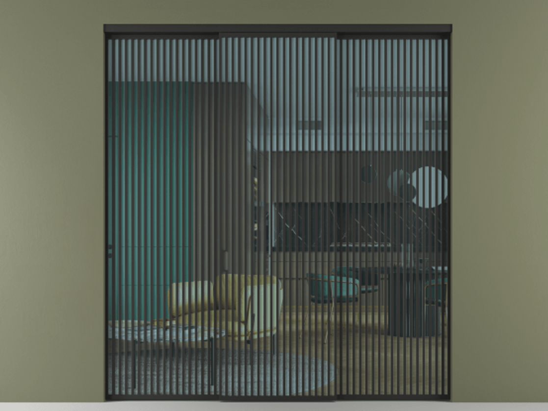 Перегородка Formato внутри проёма 3 створки АЛПР 040.06 Алюминий Черный Прозрачное голубое стекло, триплекс Цена 24100 AZE | Volhovec