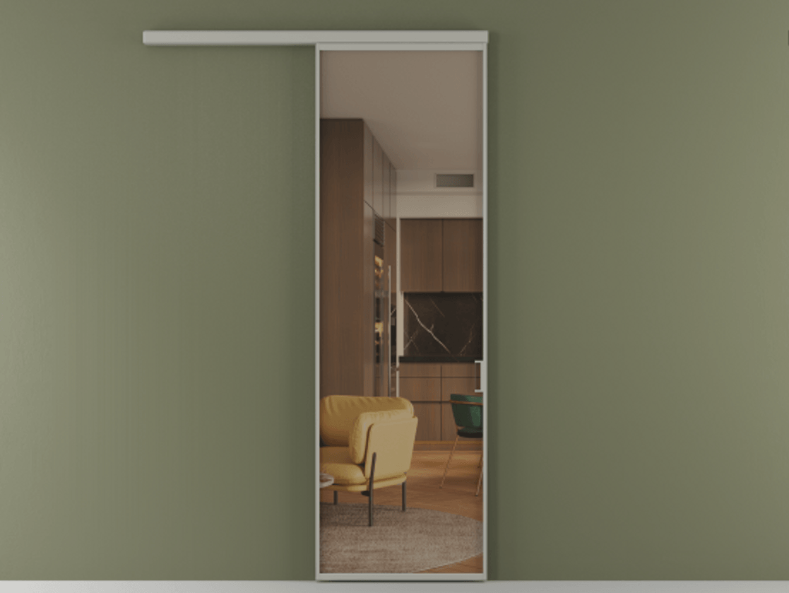 Перегородка Formato вдоль стены 1 створка АЛПР 040.01 Алюминий нейтральный серый Прозрачное бронзовое стекло, триплекс Цена 5300 AZE  | Volhovec