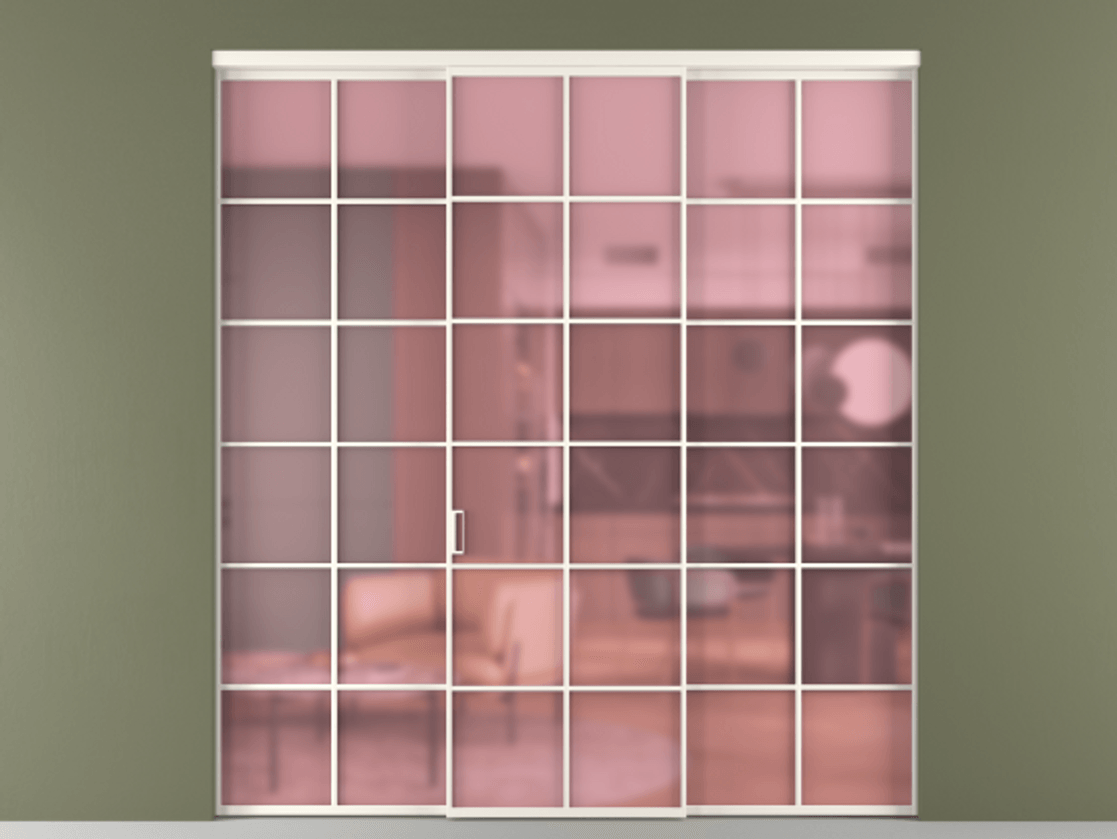 Перегородка Formato внутри проёма 3 створки АЛПР 040.05 Алюминий пудровый белый Сатинированное розовое стекло, триплекс Цена 16500 AZE | Volhovec